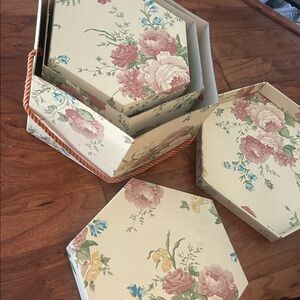 x3 Whitney Vintage Personal Storage Boxes Vintage Floral Hat Boxes Cottage Decor